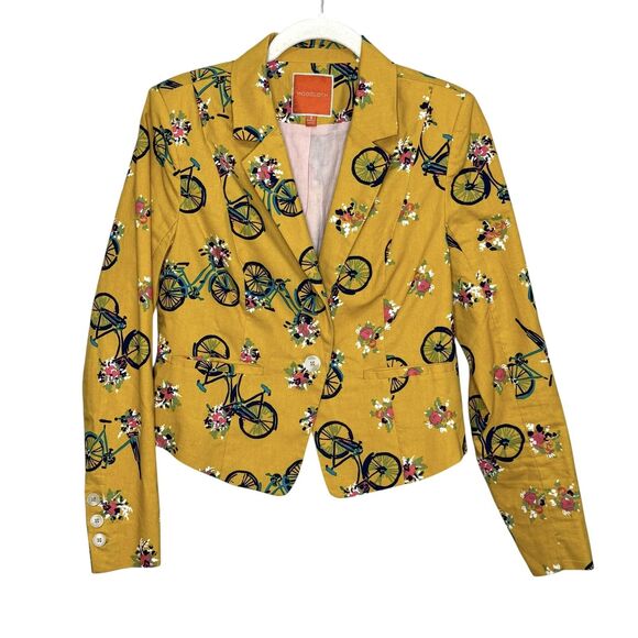 ModCloth Blazer Womens Small Bicycle Floral Print Jacket Single Button Fun - Picture 1 of 7